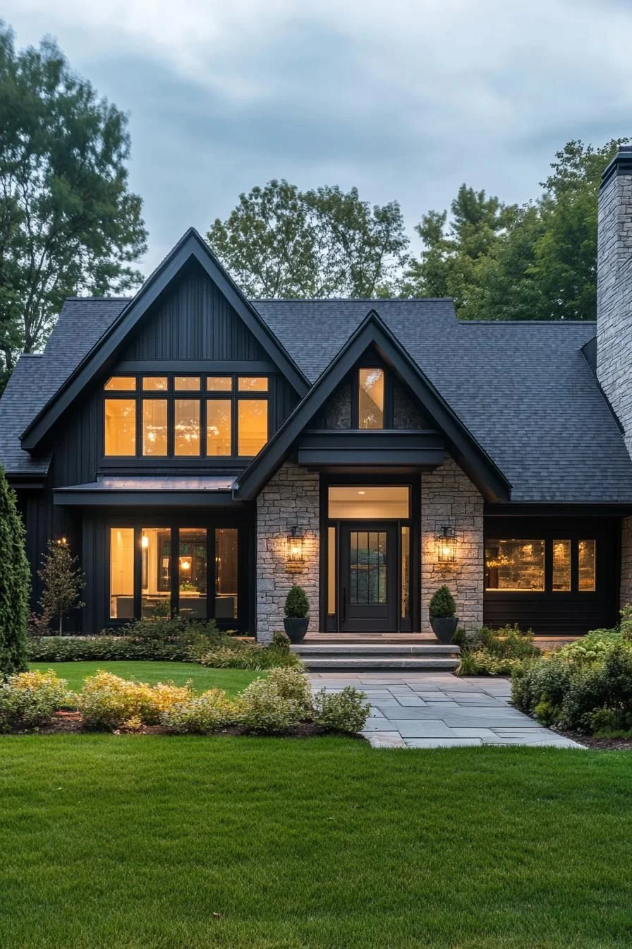 A Gabled Home Lit by Evening Light