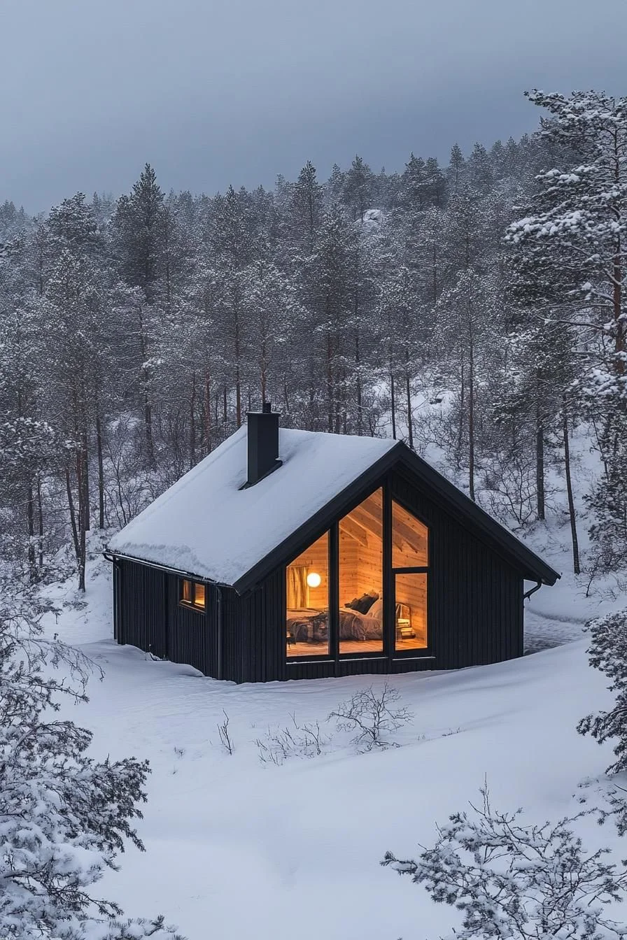 A Peaceful Snow-Covered Cabin