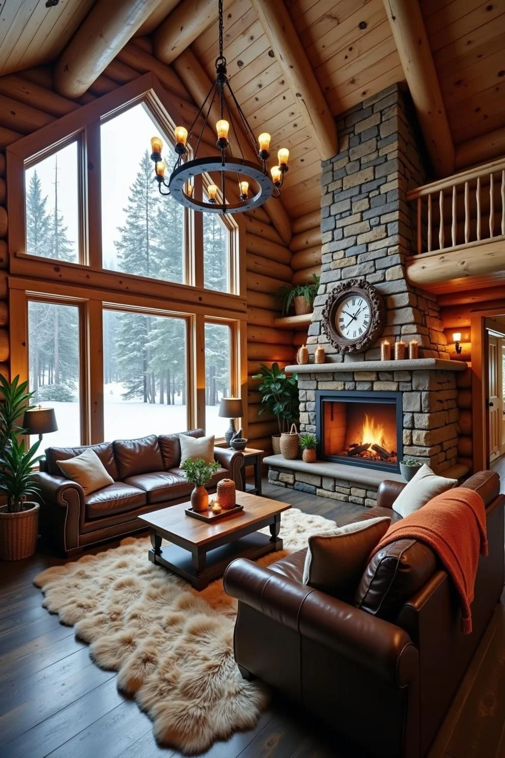 A Timber Retreat with a Roaring Fire