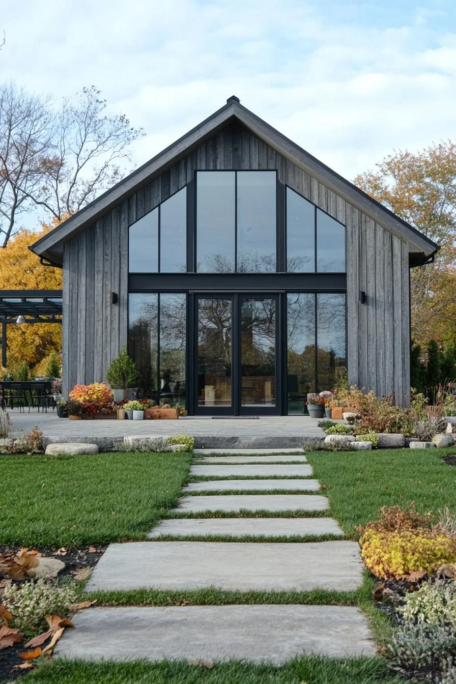 Brick Barn Retreat on a Pebbled Path