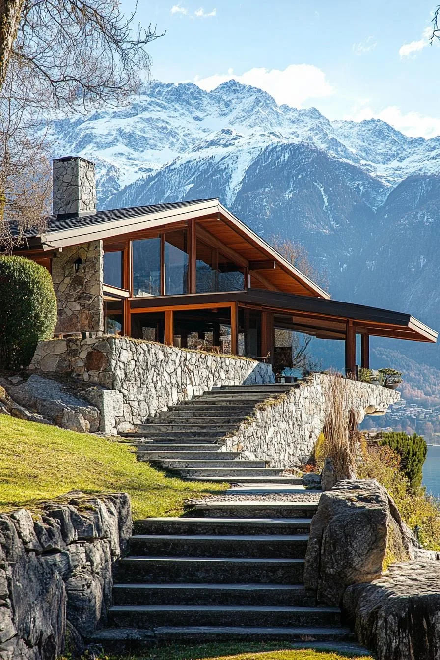 Climbing the Stairs to a Mountain Chalet