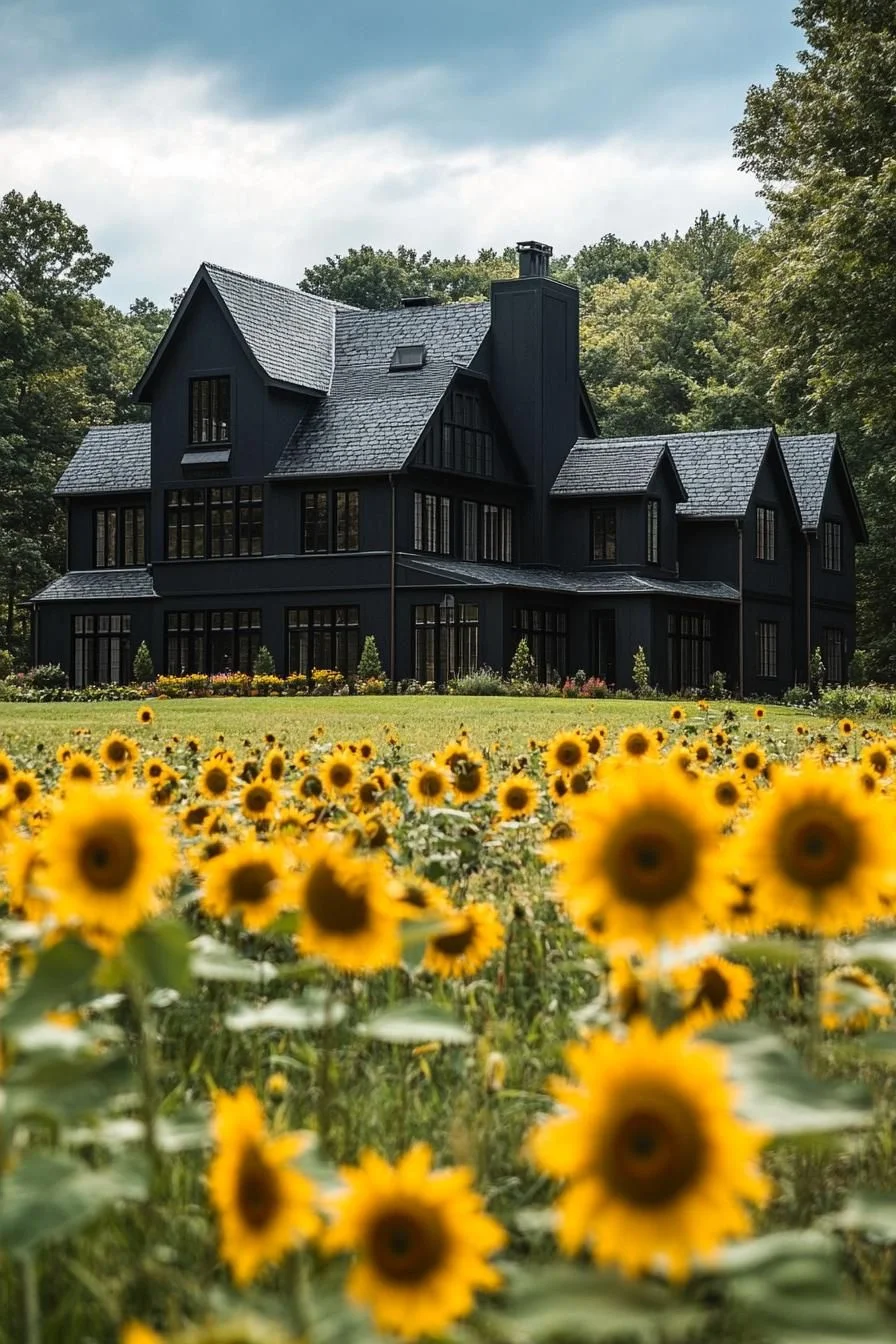 Manor House Surrounded by Sunflower Fields