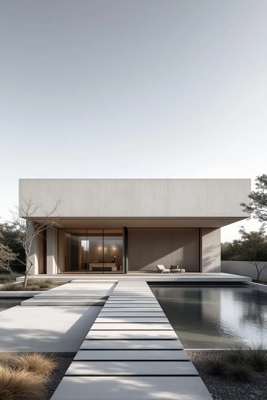 A Concrete Cuboid Set Beside a Pond