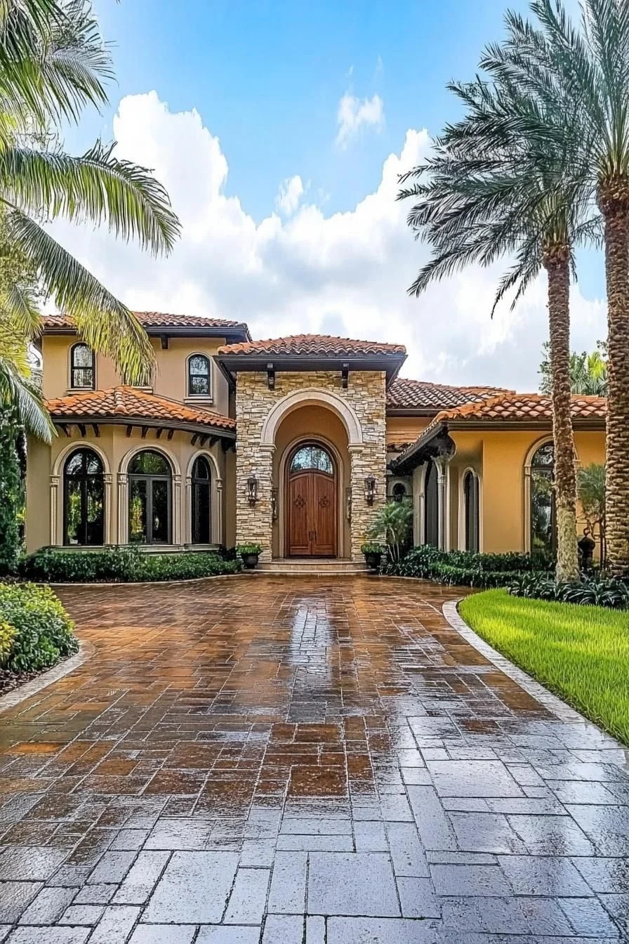 Palm-Framed Tuscan Facade