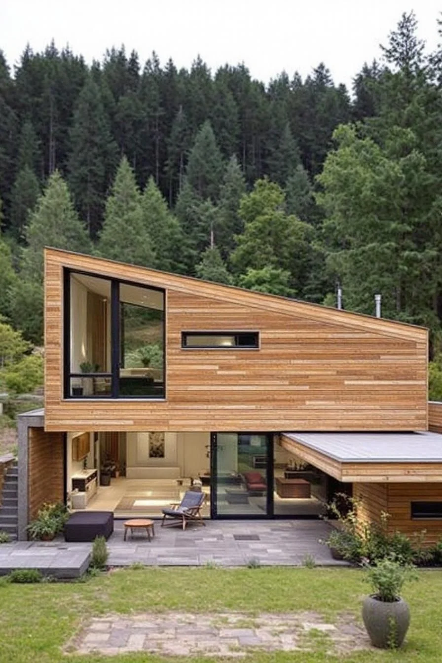 Sharp Roof Lines Surrounded by Greenery