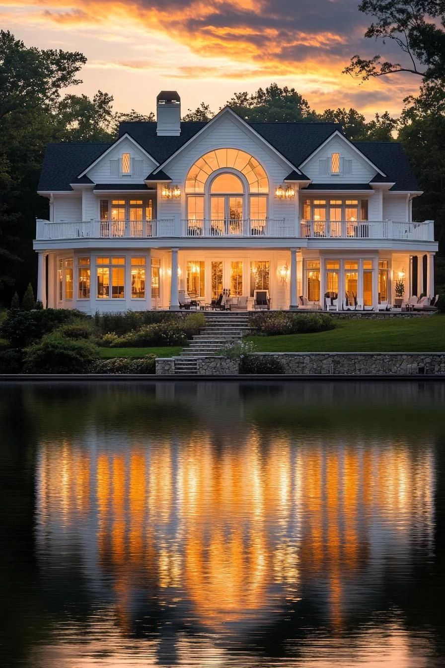 Elegant Home Reflected in Water