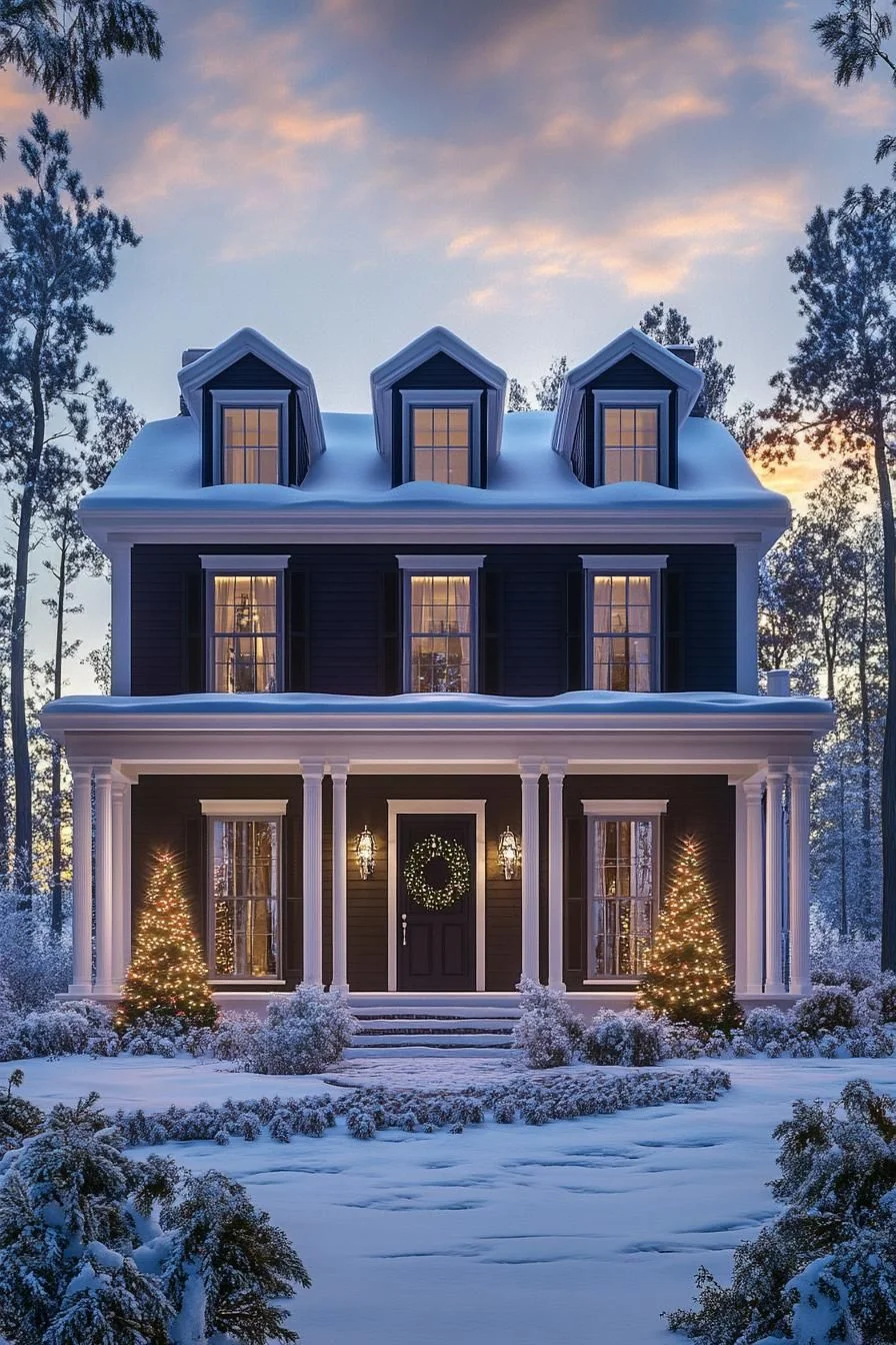 Snow-Covered Victorian Christmas House