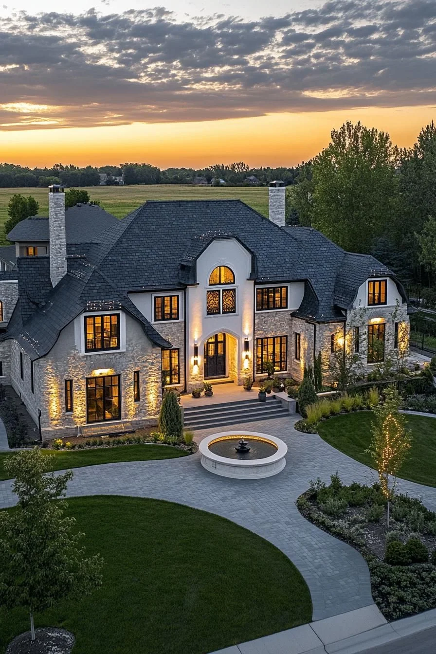 Sunset Views Over a Grand Mansion