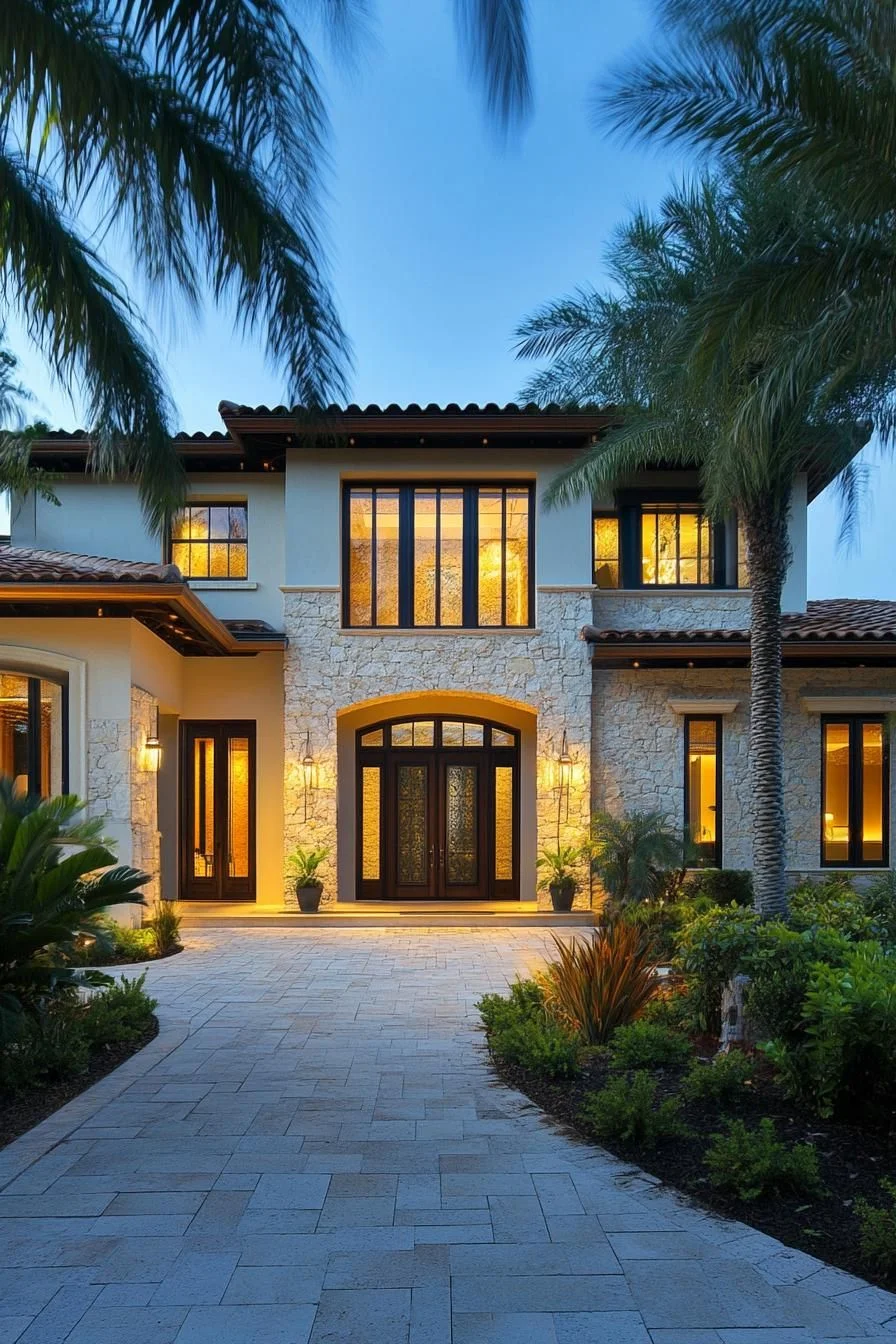 An Elegant Stone Home at Evening