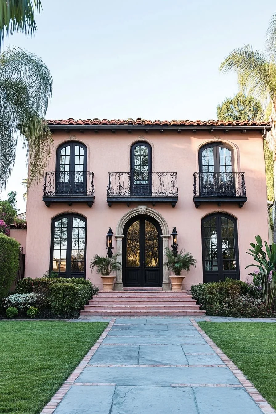 A Pink Villa with Balconies and Charm