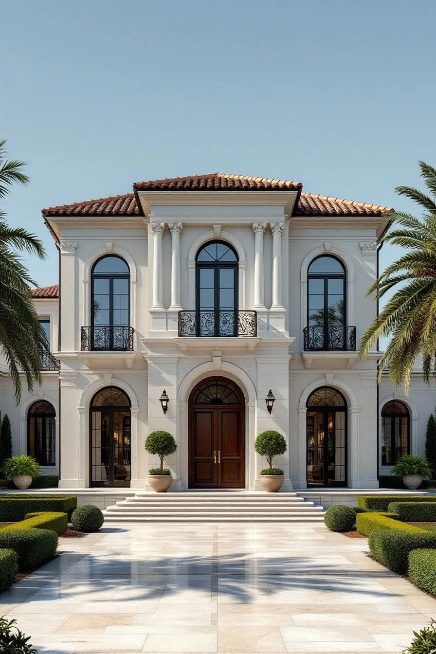 A Palm-Lined Mediterranean Facade