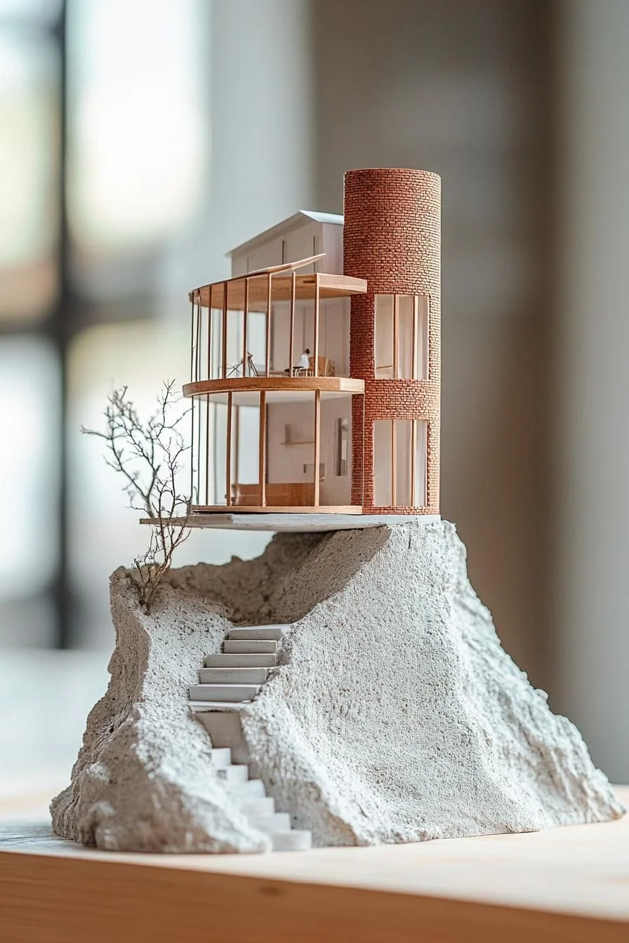 House Model Perched on a Mini Mountain