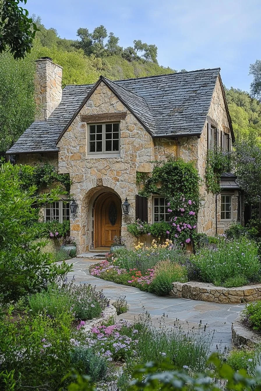 A Stone Cottage Surrounded by Petals