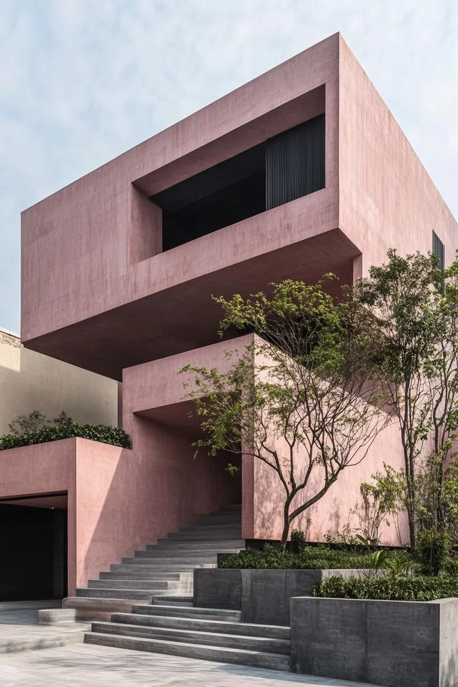 Soft Pink Block House Design