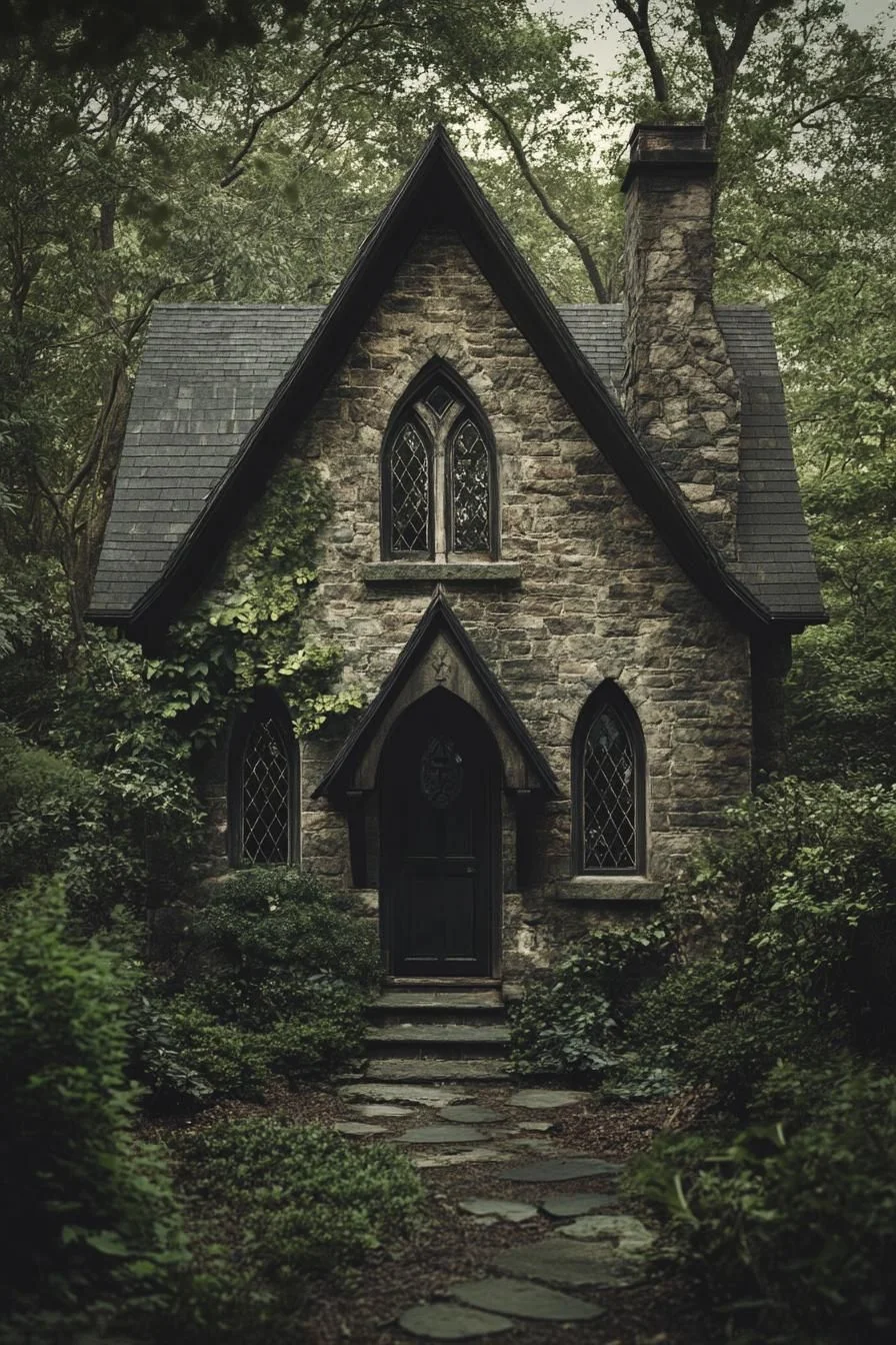 A Gothic-Style Stone Cottage in the Forest