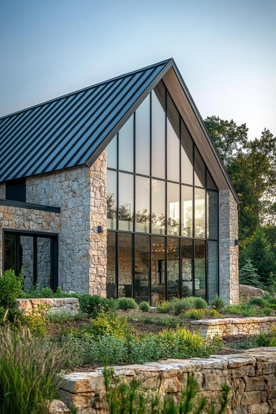 A Gabled Stone Barn Meets Glass