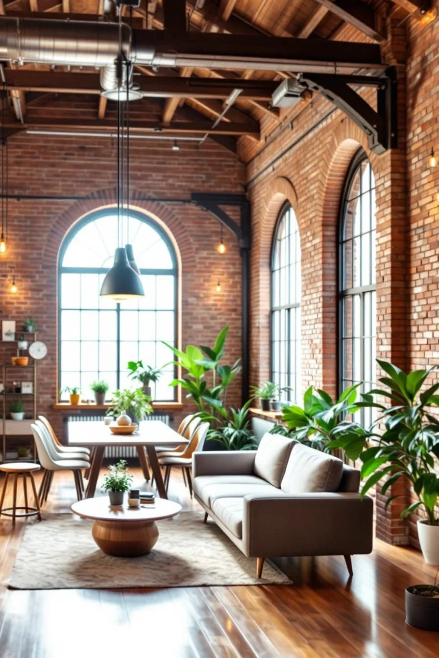 A Brick Loft Filled With Plants