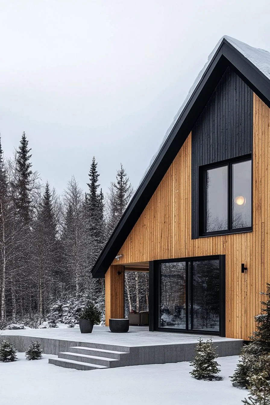 Timber Gable House Dusted With Snow