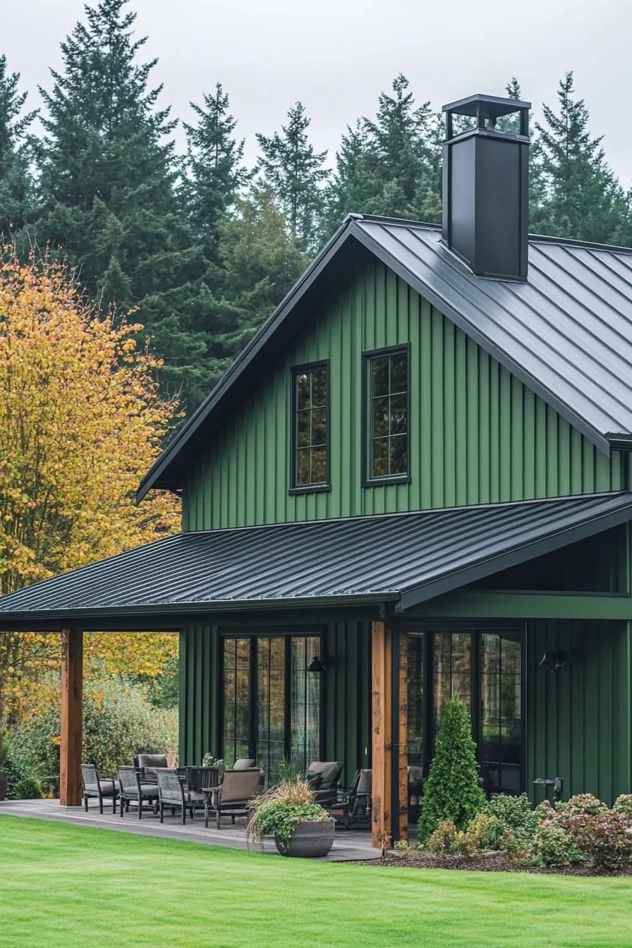A Green Barndominium Tucked in the Trees