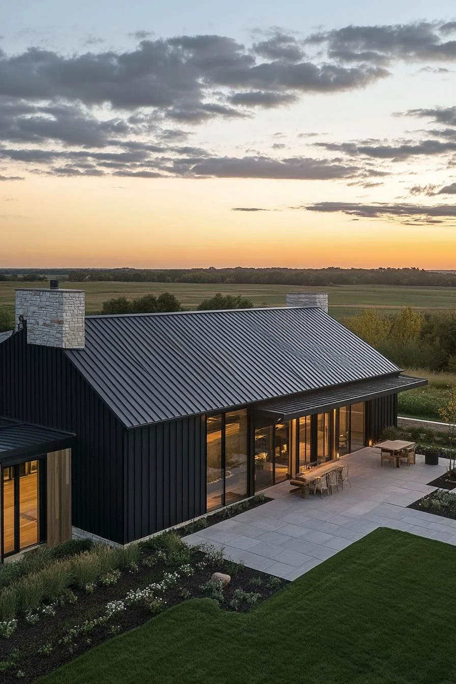 Sleek Ranch Bathed in Sunset Colors