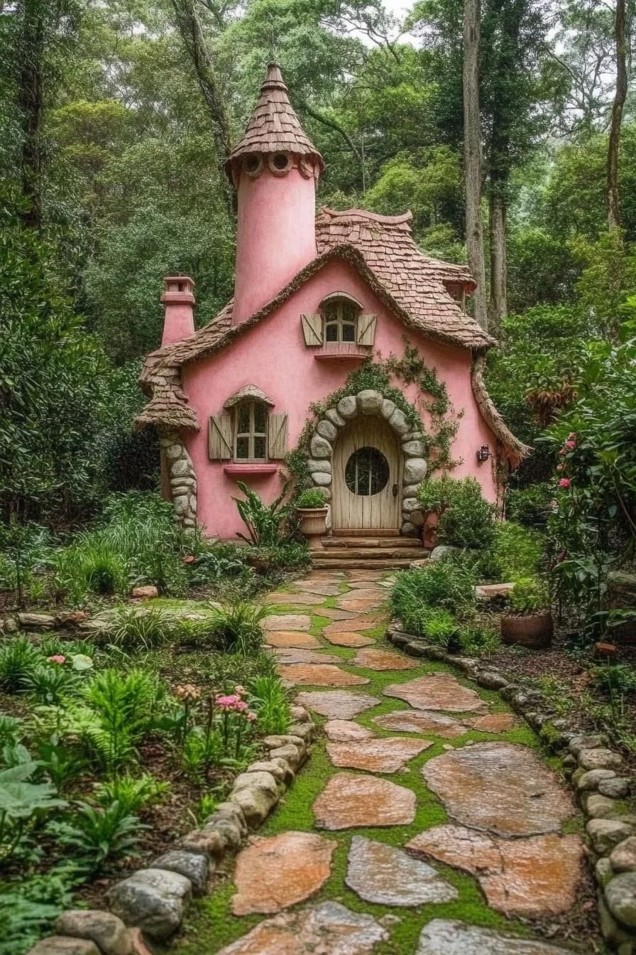 A Pink Cottage With Enchanted Forest Charm