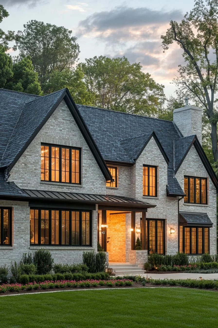 A Glimmering Suburban Fortress at Dusk