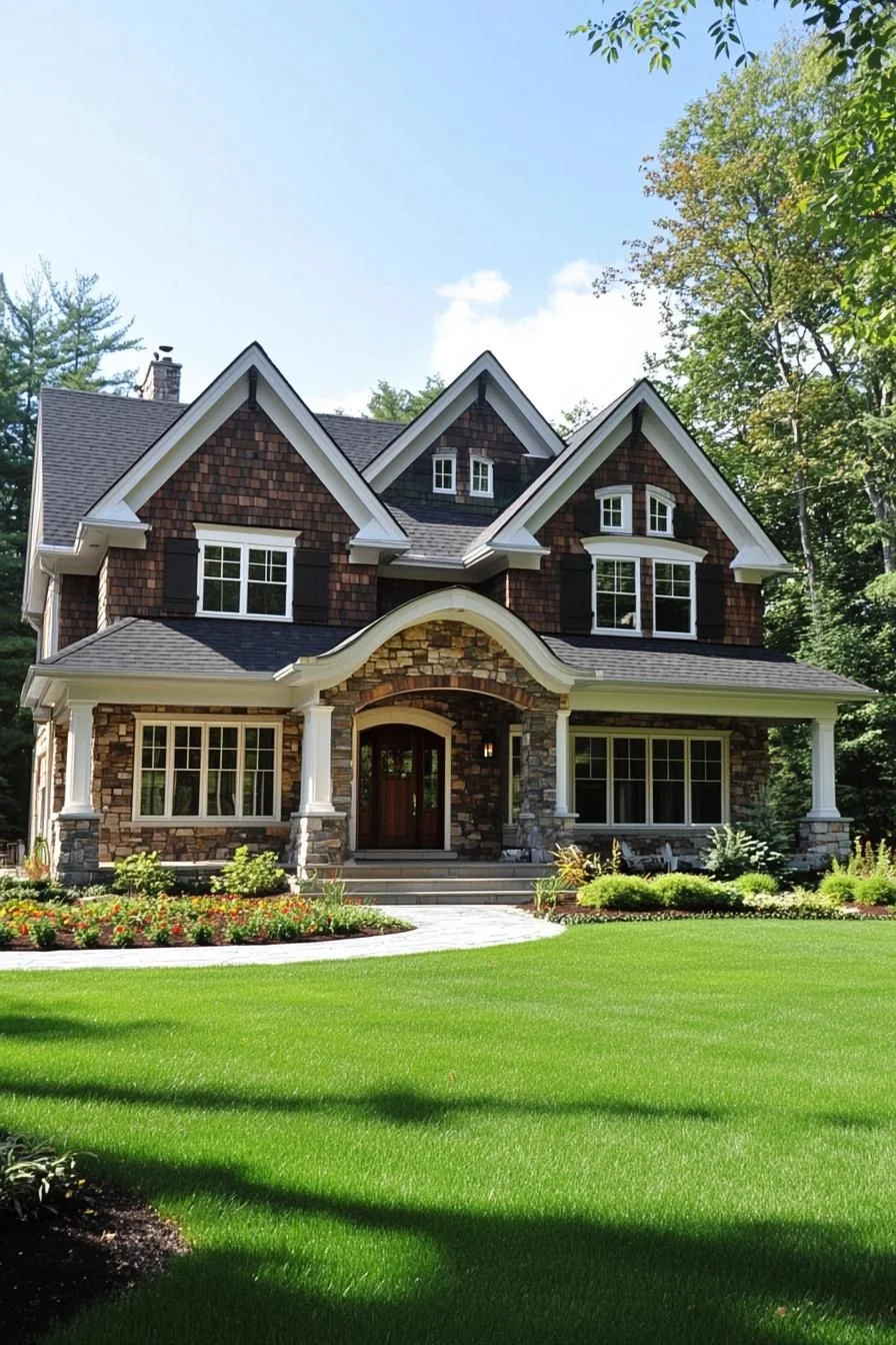 A Gabled Home Framed by Greenery