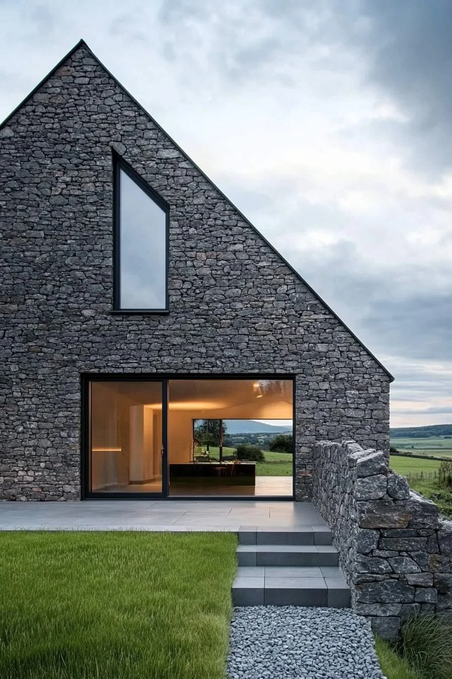 Stone and Glass Cottage with a Scenic View