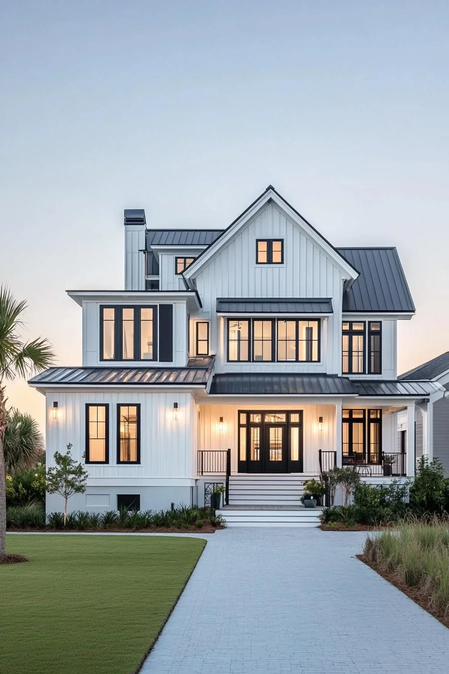 A Modern Coastal Mansion with Dark Trim