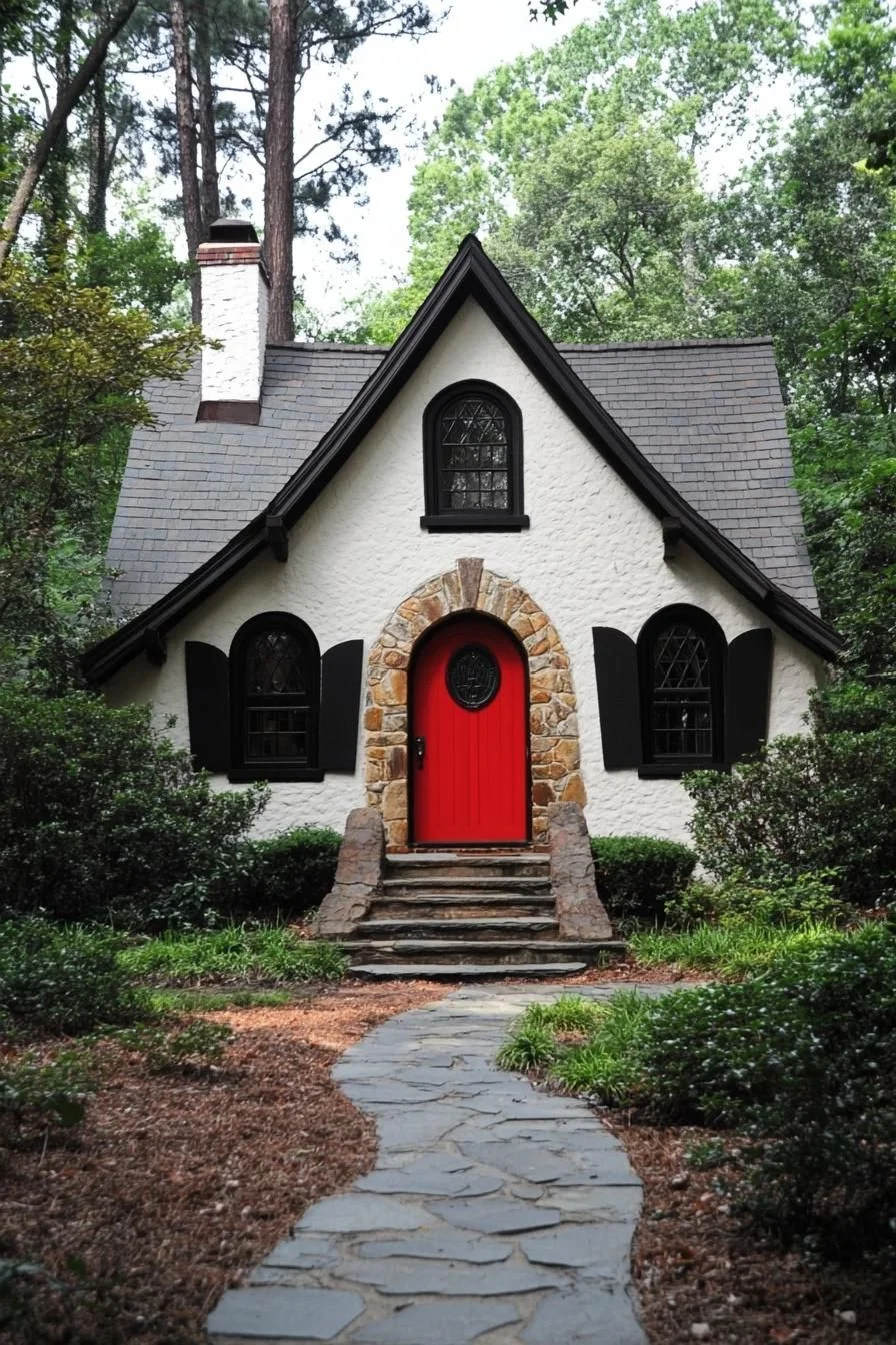 A Red Front Door on a Hobbit-Style Home