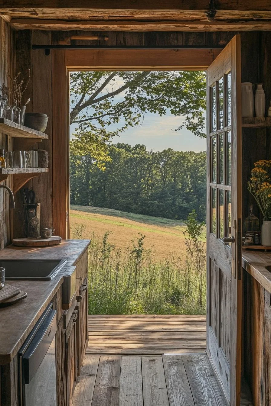 A Rustic Cabin With an Open Door
