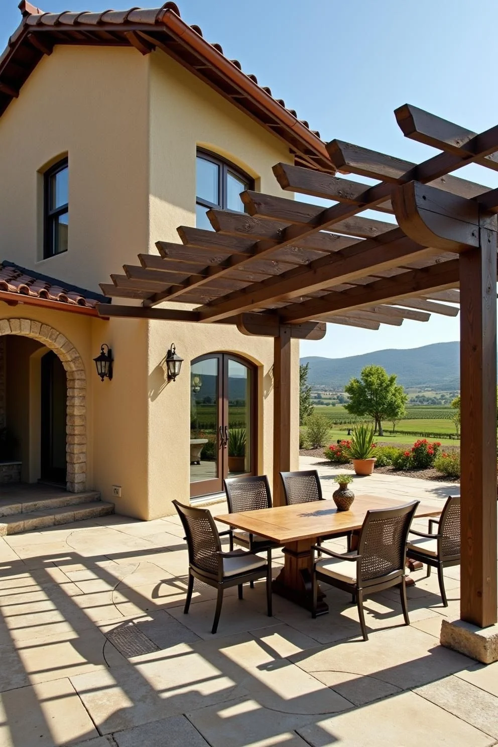 Pergola-Covered Stone Villa in the Sun
