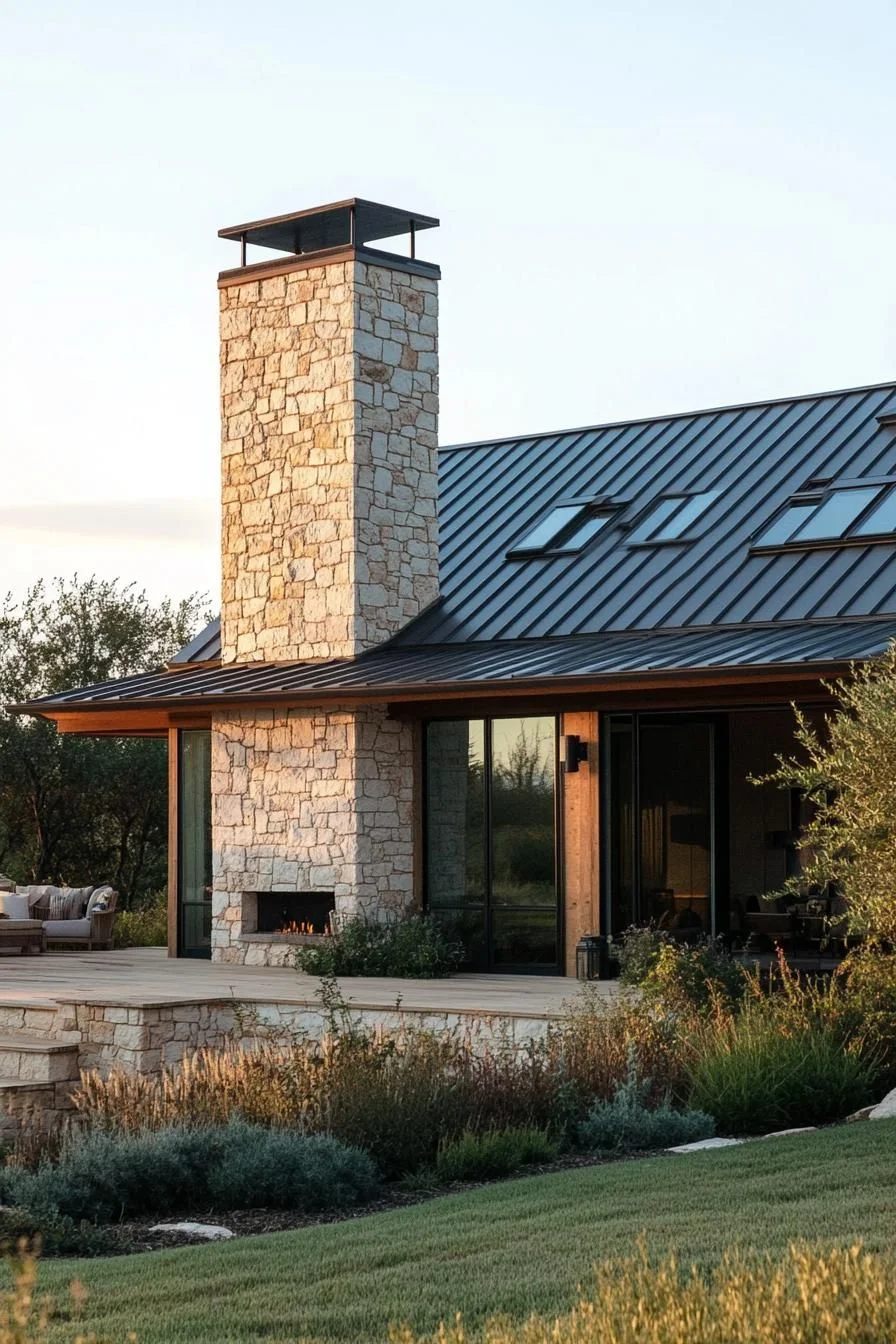 Rustic Stone Chimney With Sleek Metal Roof - photo 3