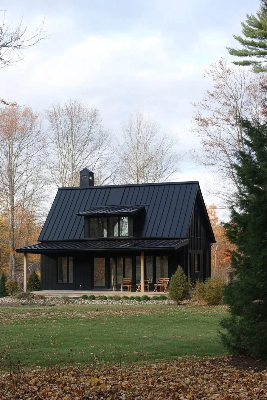 Black Cabin Set in Fall Woods
