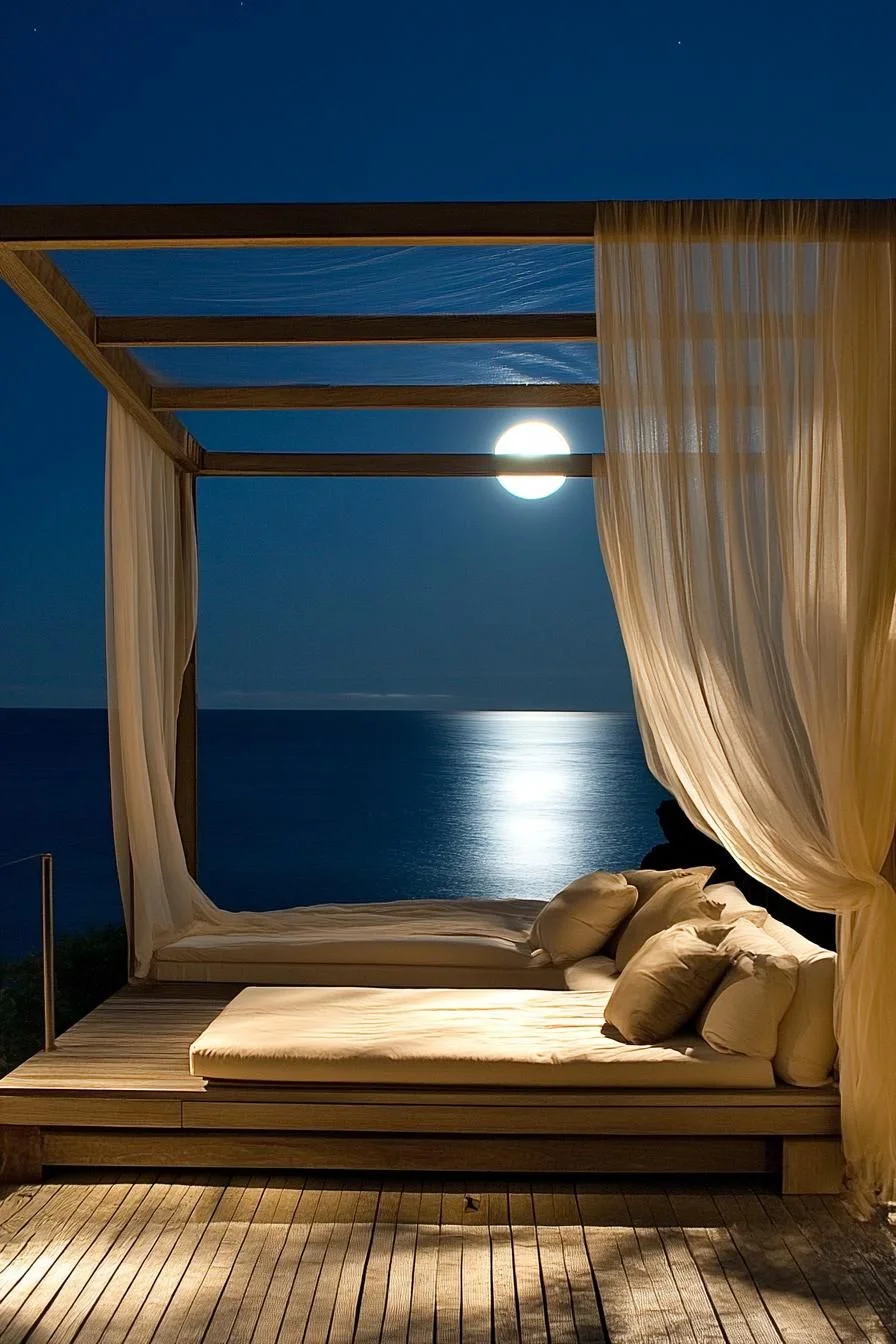 Seaside Deck Under a Full Moon