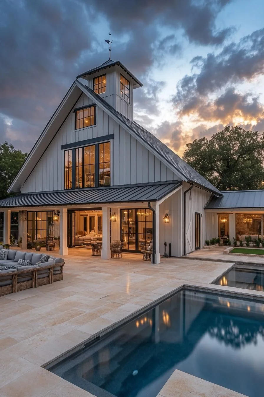 A Modern Barn House Set Against Dramatic Skies