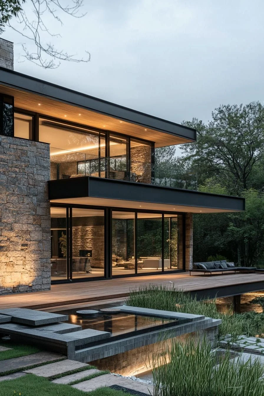 Glass Retreat Beside a Quiet Pond