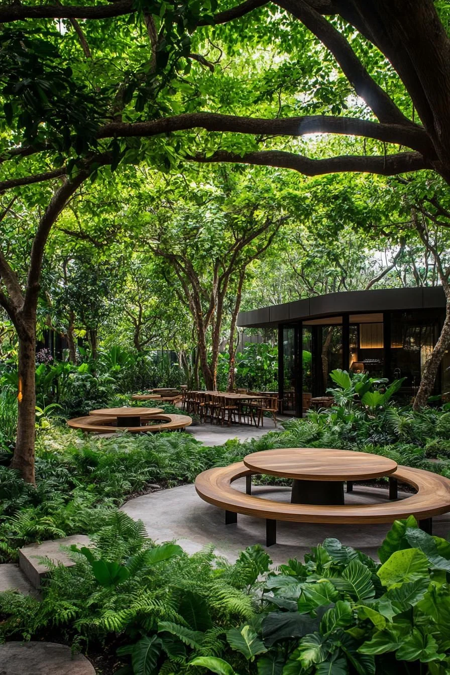 Round Seating Among Tall Trees