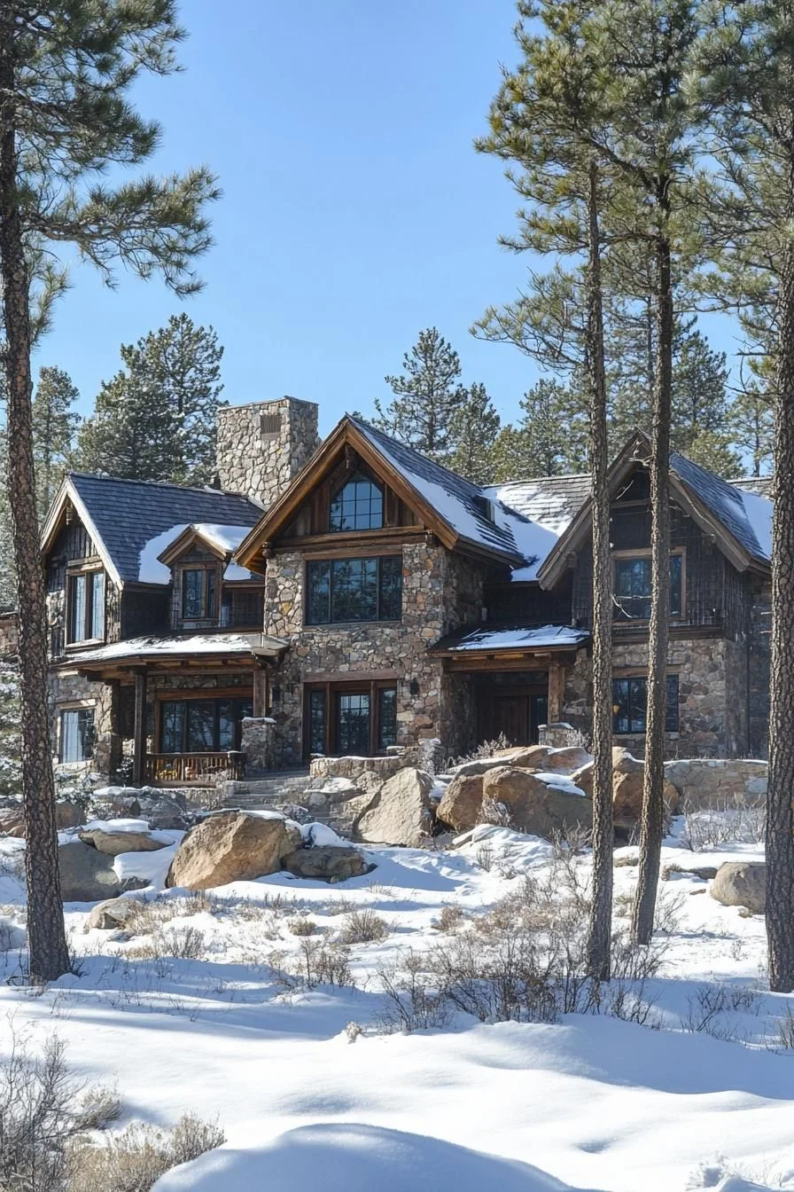 Stone Cabin Surrounded by Snow