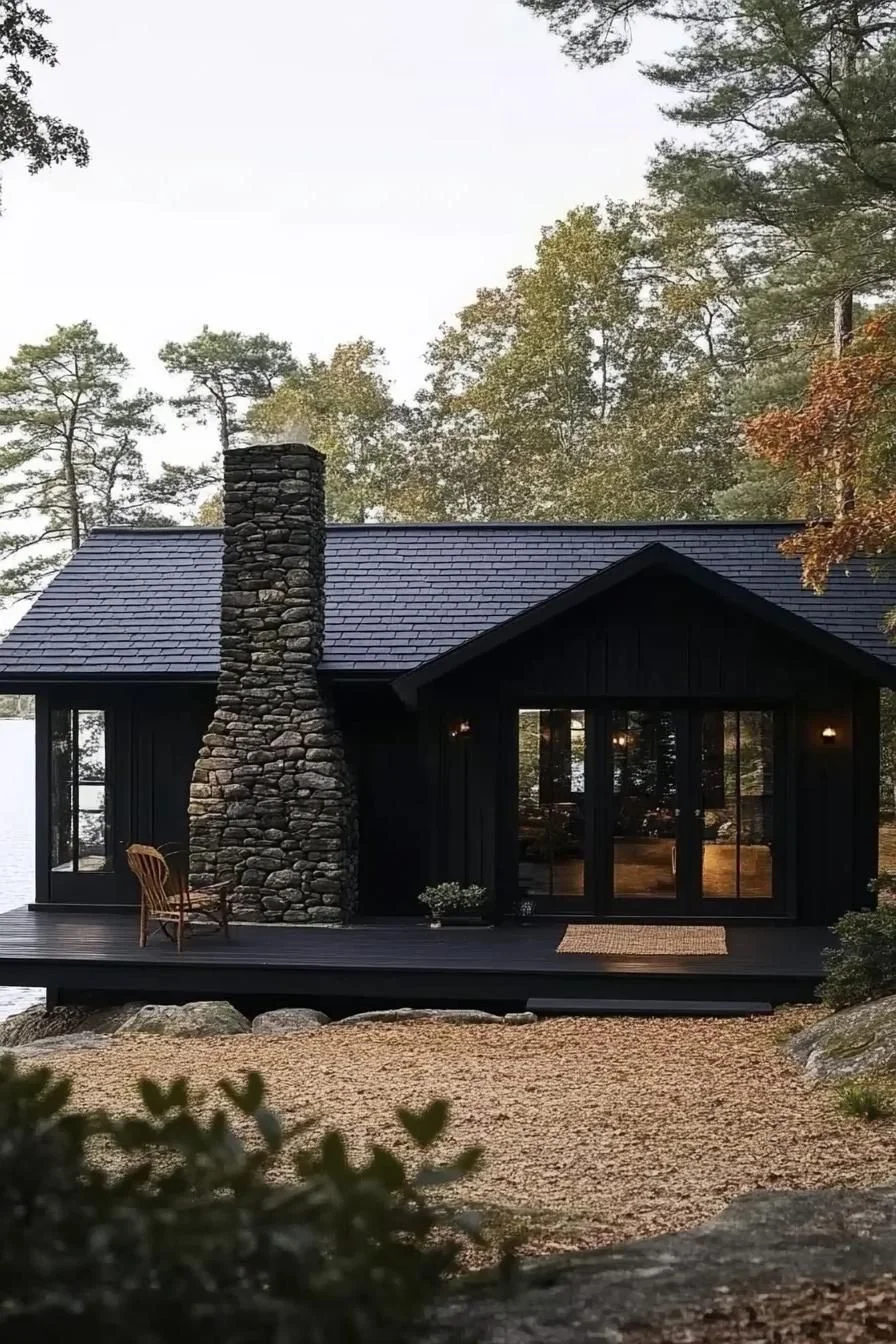 A Cabin With a Rustic Stone Chimney