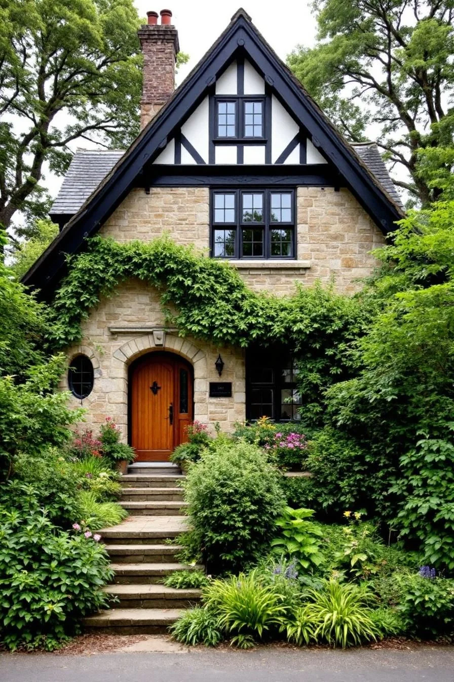 A Stone Cottage with Bright Climbing Vines