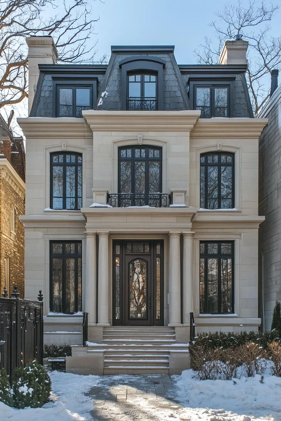Grand Entryway Set Against A Winter Scene