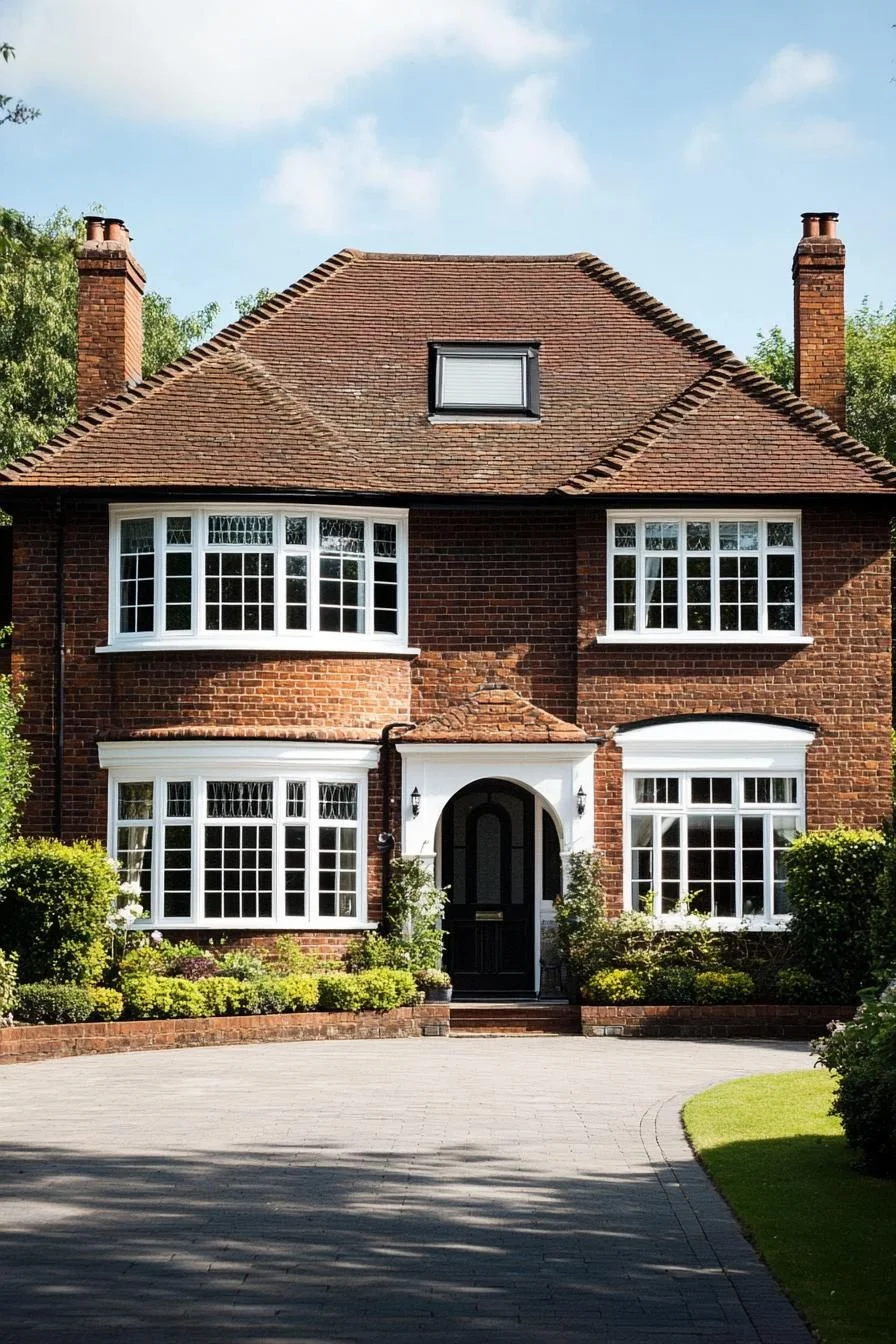 A Red Brick Home With Standout Chimneys
