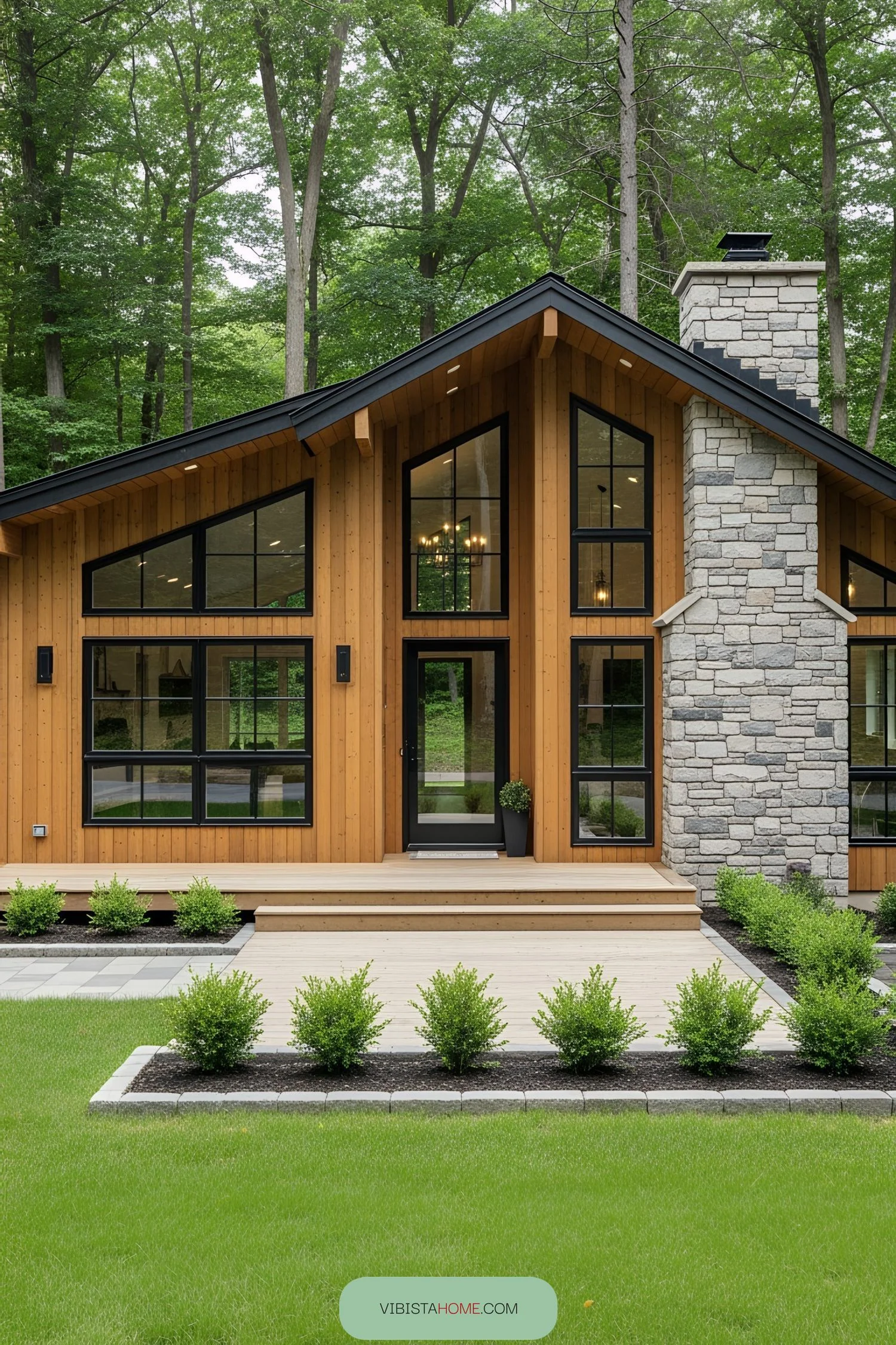 Woodland Home with an Elegant Stone Chimney