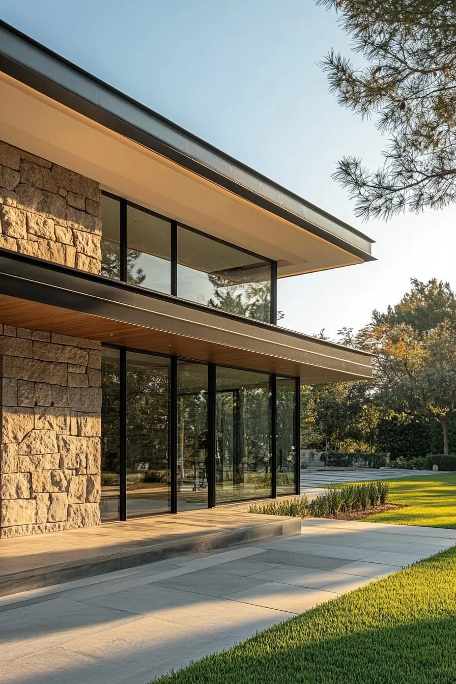 Glass and Stone Home Among the Pines
