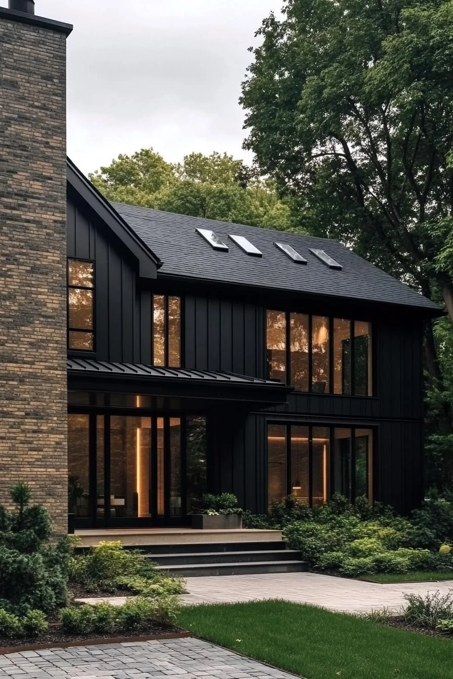 Stylish Black Farmhouse Surrounded by Greenery