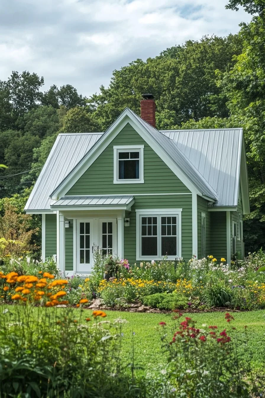 A Mint Green Home With Flower Borders