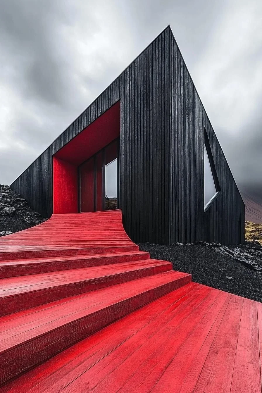 Ebony Pathway Against a Timber Facade
