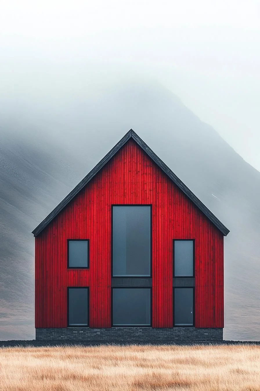 Red Brick Cabin in a Foggy Field