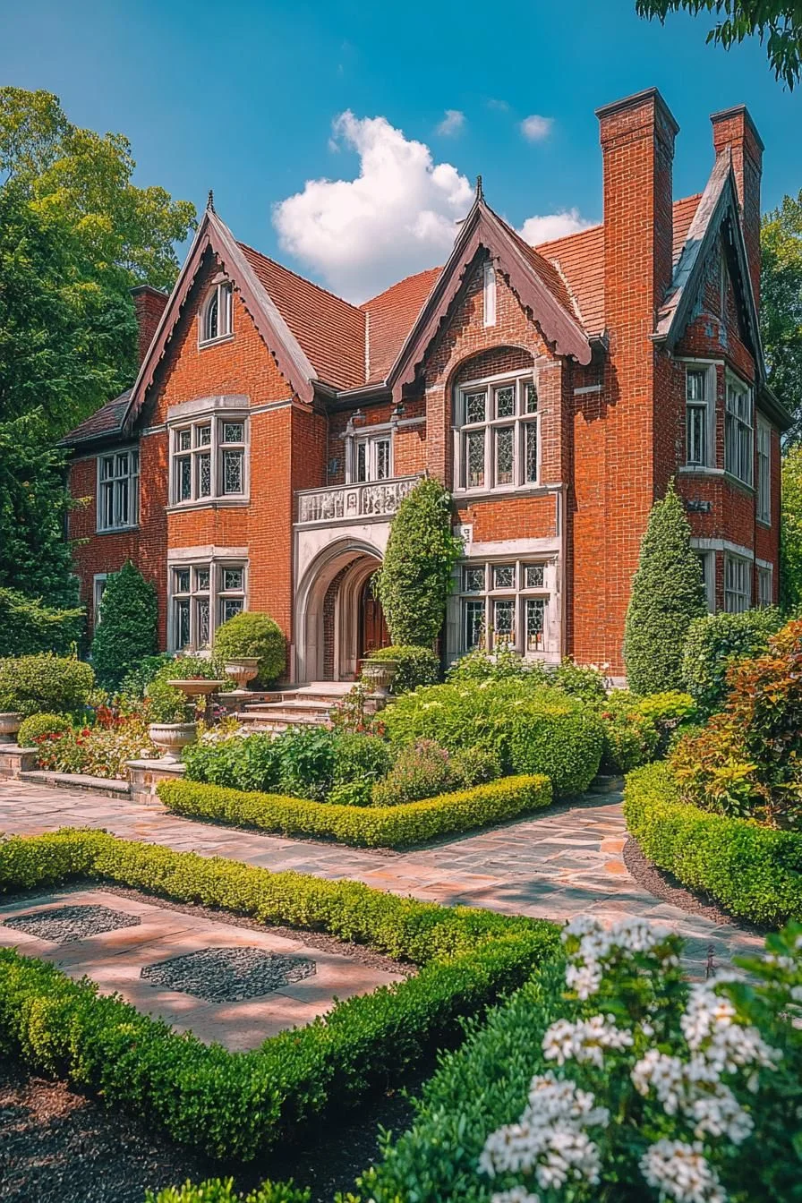 Grand Manor Surrounded by Blooming Gardens